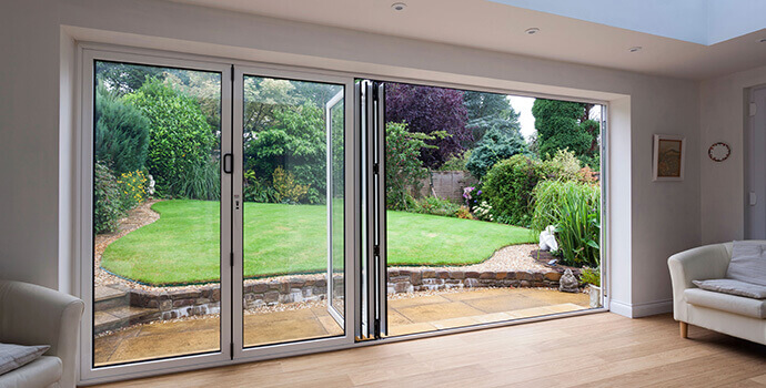 Interior View of Patio Doors Looking Out Into A Garden