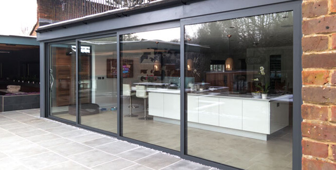 Exterior View of Patio Doors Looking Into a Kitchen