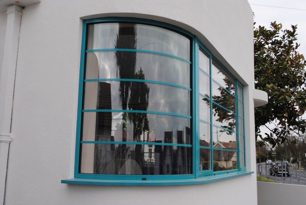 Exterior of Turquoise Curved Window