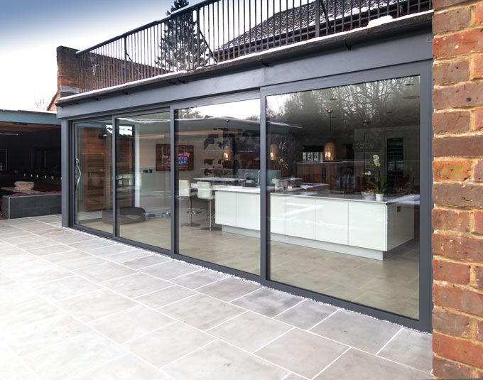 Exterior View of Patio Doors Looking Into a Kitchen