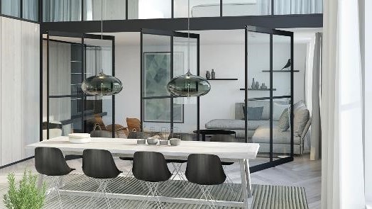 Modern Dining Room With Glass Screen Door